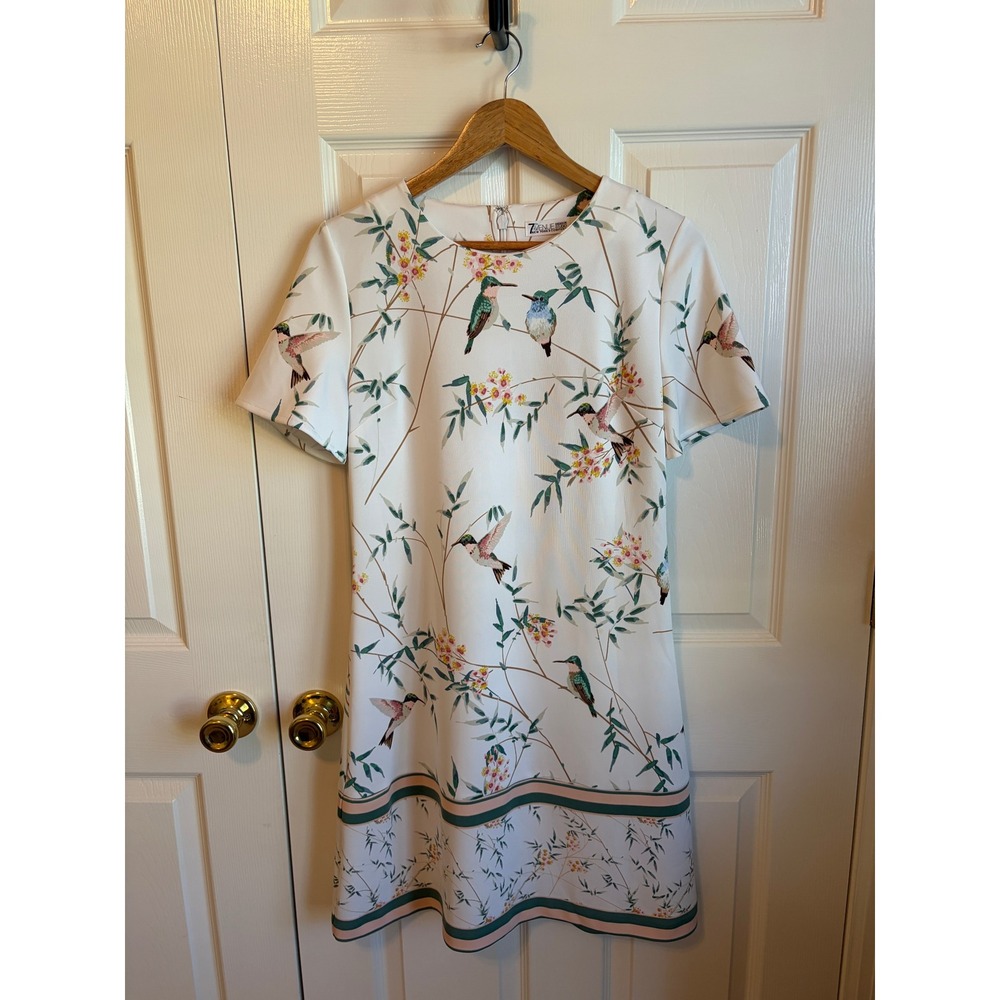 New York & Company 7th Avenue Hummingbird Floral Shift Dress White Small